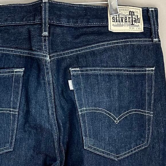 Levi's Men's Straight Denim Jeans 34x30 Silver Tab Dark Wash 90s Street Style - Picture 5 of 9